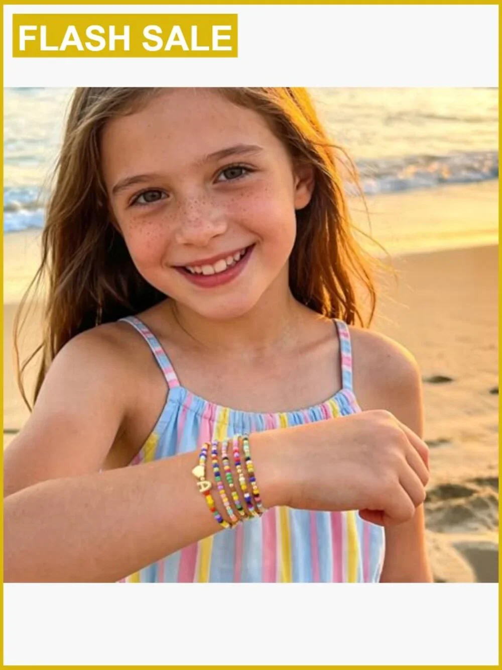 5PCS Stretch Beaded Bracelet Set for Girls Heart Initial